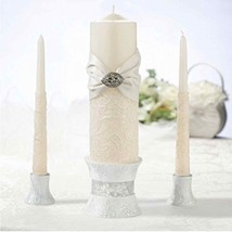 Lillian Rose Cream Lace Candle Set of 3 pillar and tapers wedding ceremony - £30.37 GBP
