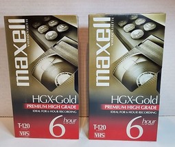 Lot of 2 New Maxwell VHS T-120 6 Hour High Grade Blank VCR Video Tapes HGX Gold - £7.65 GBP