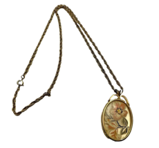 Necklace with Painted Flower Design Vintage - £7.48 GBP