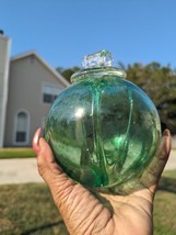 Kitras Witch Ball Art Glass Green HandBlown  6-7&quot;Spheres Influence Divine Spirit - £51.74 GBP