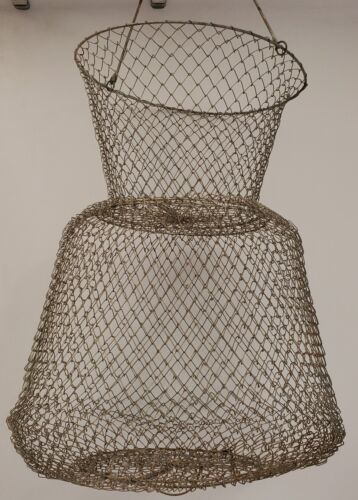 Primary image for Vintage Metal Wire Basket Collapsible Fishing Catch Fish Keeper Hanging Basket