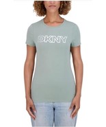 DKNY Womens T-Shirt Green Short Cap Sleeves Crewneck Logo Relaxed Fit - $45.26 CAD