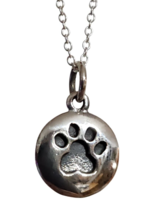 Paw Print Disc Necklace 925 Sterling Silver Dog Cat Pet Animal 18&quot; Chain &amp; Box - £16.53 GBP