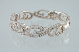Gorgeous Sterling Silver Floral CZ Bangle Bracelet by Joseph Esposito - £137.09 GBP
