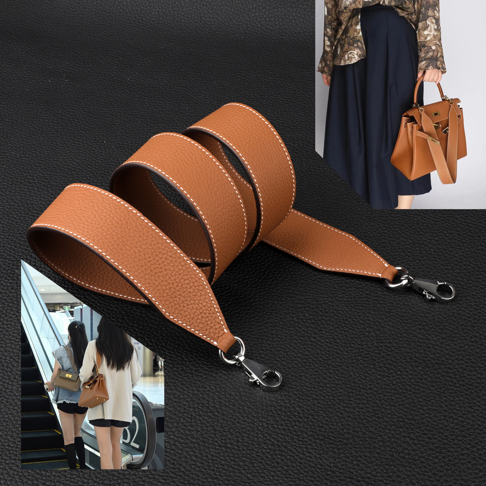 40mm width togo leather shoulder strap for kelly bag ,  shoulder strap for kelly