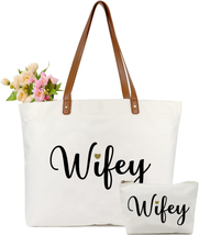 Wifey Tote Bag with Makeup Bag, Gifts for Engagement/Bridal Shower/Bachelorette/ - £30.91 GBP