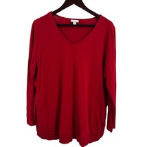 J Jill Red V Neck Long Sleeve Top with Hand Pockets Size Large - £10.13 GBP