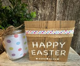1 Pcs Woody Tiered Square Tray Rustic Wood Happy Easter Mini Sign #MNHS - $13.98