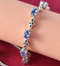 Blue Tanzanite Oval Cut Tennis Bracelet, Adjustable Charm Bracelet, Gift For Her - £76.20 GBP