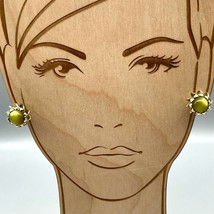 Vintage Caged Green Moonglow Earrings, Polished Gold Tone Screw Back, Unique - £37.45 GBP