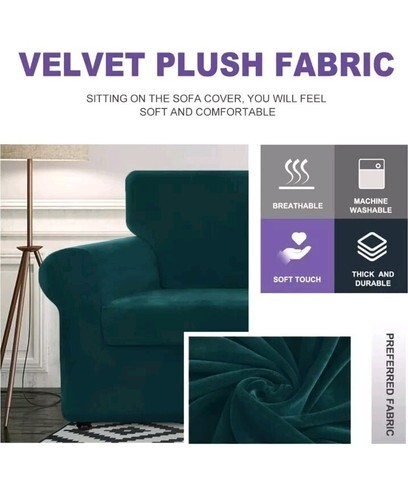 Luxury Velvet Couch Cover 4 Piece Stretch Sofa Covers for 3 Cushion Couch  Item image 2
