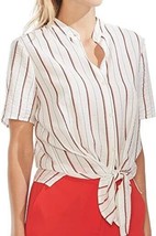 Vince Camuto Button Down Striped Tie Front Short Sleeve Top Size Medium, NWT - £20.47 GBP