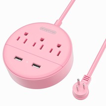 Rose Pink Power Strip with USB, NTONPOWER Flat Plug Extension Cord Nightst&amp;Deskt - £30.36 GBP