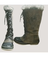 Winter Boots Gray Sorel Waterproof Leather Cate Chelsea Colorblock Fur Trim - $84.15