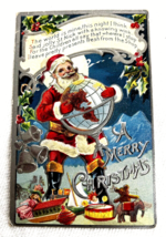 Kris Kringle Series no 1 Sample Postcard Santa w Globe Toys Holly Bells - $18.32