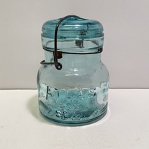 Blue Pint Canning Jar Glass Lid Wire Bail Embossed Atlas E-Z Seal No. 8 ... - $24.49