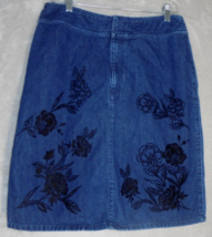 Liz Claiborne Lizwear Jeans Womens Size 12 Denim Embroidered Floral Flare Skirt - £8.64 GBP