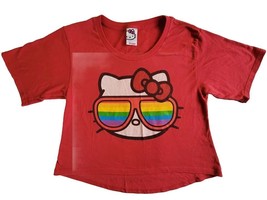 Mighty Fine Hello Kitty Size Large Rainbow Sunglasses Red Short Sleeve Crop Top - $11.87