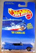 1991 Hot Wheels CUSTOM Blue/White Card #266 &#39;59 CADILLAC Blue No-Tampo w/Lace Sp - £7.86 GBP