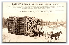 RPPC Horse Drawn Sled Logging Banner Load Pine Island Minnesota MN Postcard Y16 - £19.79 GBP