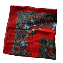 Vintage Red Floral Large Sqaure Scarf Made in Japan 30 x 30 u - £24.77 GBP