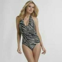 Womens Swimsuit 1 Piece Sofia Vergara Black Zebra Halter Swim-size 8/10 - £24.91 GBP