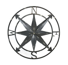 Scratch &amp; Dent 20 Inch Distressed Black Finish Metal Compass Rose Wall Hanging - £23.70 GBP