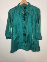 Ali Miles Textured Crinkle Tunic Top Button Down SIZE PM 3/4 Sleeve Big Button - £14.40 GBP