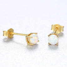 Opal Stone Earrings S925 Silver Inlaid Zircon Ear Round Opal Earrings - $17.00