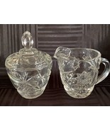 Vintage Anchor Hocking Pressed Cut Glass Cream and  lidded Sugar  bowl Set - $19.56 CAD