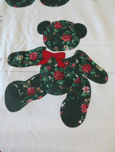 Cranston VIP Christmas Green Teddy Bear w/poinsettias fabric panel print - £7.86 GBP