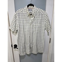 Columbia Mens Shirt L Cream Blue Plaid Button Up Short Sleeve Outdoor - $19.00