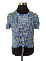 Lily White Crop Top Women&#39;s Size Large Yellow Daisies on Blue/White Checks Bow - £14.05 GBP