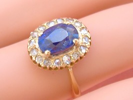 Antique Victorian 1.70ct Sapphire Rose Diamond 18K Oval Cocktail Ring c1880 - £1,205.80 GBP