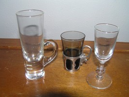 Vintage to Now Lot of 3 Small Clear Smokey Glass Handled or Not Shot Glasses – - $4.99
