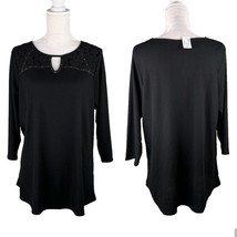 Avenue Top Shirt Lace Studded Lightweight Thermal Waffle Black 18/20 New - $24.99