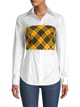 NWT Petersyn Monroe Tartan Plaid Overlay Tie Back Shirt Yellow S - €76,42 EUR