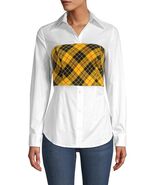 NWT Petersyn Monroe Tartan Plaid Overlay Tie Back Shirt Yellow S - €76,27 EUR