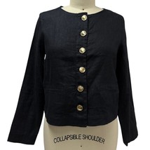 NEW H Halston black linen Cropped jacket Womens M Fab Gold Buttons - $931.21 MXN