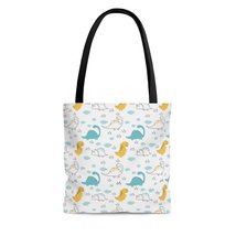 Dinosaurs In The Clouds Hand Drawn White AOP Tote Bag - $17.65+