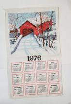 1976 Cloth Wall Calendar Hanging Covered Bridge Winter Snow Scene Vintage - £8.60 GBP