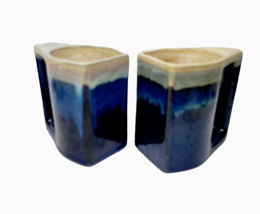 Drip Glaze Art Pottery Coffee Mug Prado Rodolfo Padilla Style Blue Set of 2 - £16.22 GBP