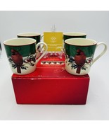 Lenox Porcelain Winter Greetings Cardinal Red Bird Set of 4 Mugs Box USA - £44.04 GBP