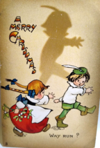 Christmas Postcard Children Why Run Shadow Tucks 1910 Shadowgraph Series... - £15.31 GBP