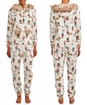 NEW Dog One Piece Pajamas Plus Size 2X Womens Union Suit Zip Fur Hood 2X... - $40.99