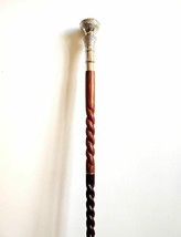 Brass Solid Head Handle Walking Stick Vintage Wooden Cane Designer Antique - £25.96 GBP