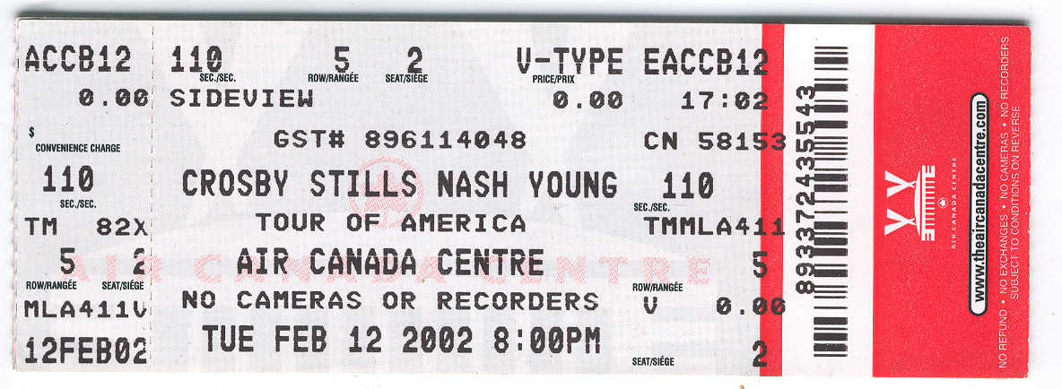 CSNY CROSBY STILLS NASH &amp; YOUNG 2002 Vintage Ticket Stub Toronto Air Can... - $6.75