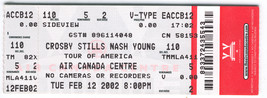 Csny Crosby Stills Nash &amp; Young 2002 Vintage Ticket Stub Toronto Air Canada Ctr - £5.30 GBP