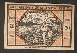 Austria Gutschein d. Gemeinde OED 20 heller 1920 Austrian Notgeld banknote - £1.54 GBP