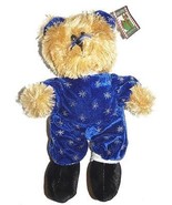 Tan Teddy Bear Blue Snowflake Suit Plush Lovey 15 inch Stuffed Animal - £19.47 GBP